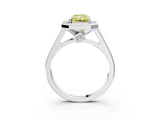 White gold Fancy Yellow Radiant  Halo Solitaire Diamond Ring with Pave Band and Bezel Setting_52
