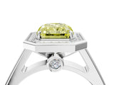 White gold Fancy Yellow Radiant  Halo Solitaire Diamond Ring with Pave Band and Bezel Setting_53