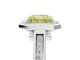 White gold Fancy Yellow Radiant  Halo Solitaire Diamond Ring with Pave Band and Bezel Setting_54