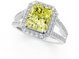White gold Fancy Yellow Radiant  Halo Split Shank Diamond Ring with Four-Prong Setting_33