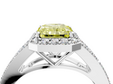White gold Fancy Yellow Radiant  Halo Split Shank Diamond Ring with Prong Setting_24