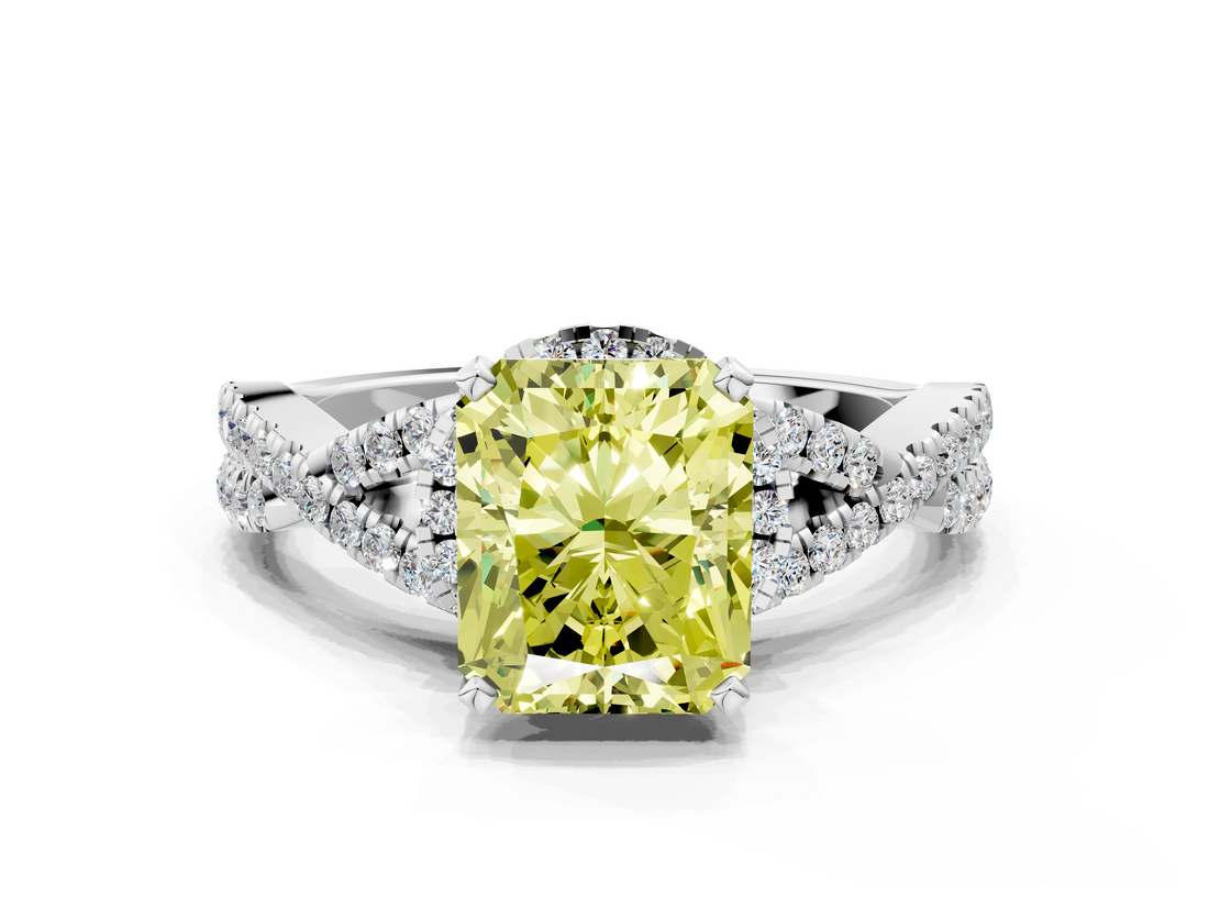White gold Fancy Yellow Radiant  Halo Twist Band Solitaire Prong Setting Ring_59