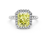 White gold Fancy Yellow Radiant  Halo Twisted Band Four-Prong Diamond Ring_20
