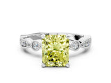 White gold Fancy Yellow Radiant  Milgrain Bezel Diamond Engagement Ring with Solitaire Prong Setting_173