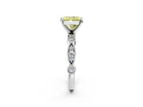 White gold Fancy Yellow Radiant  Milgrain Bezel Diamond Engagement Ring with Solitaire Prong Setting_175