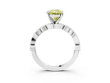 White gold Fancy Yellow Radiant  Milgrain Bezel Diamond Engagement Ring with Solitaire Prong Setting_176