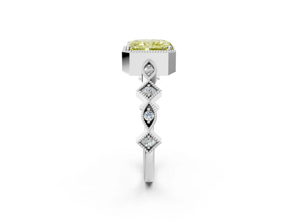 Platinum Fancy Yellow Radiant  Milgrain Marquise Diamond Twist Band Ring