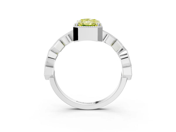Platinum Fancy Yellow Radiant  Milgrain Marquise Diamond Twist Band Ring