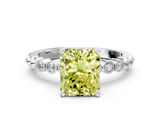 White gold Fancy Yellow Radiant  Solitaire Bezel Accent Diamond Engagement Ring with Beaded Band and Four-Prong Setting_56