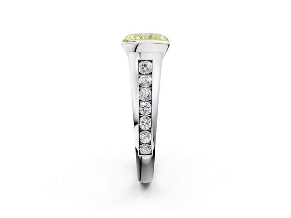 White gold Fancy Yellow Radiant  Solitaire Bezel-Set Diamond Ring with Channel-Set Band