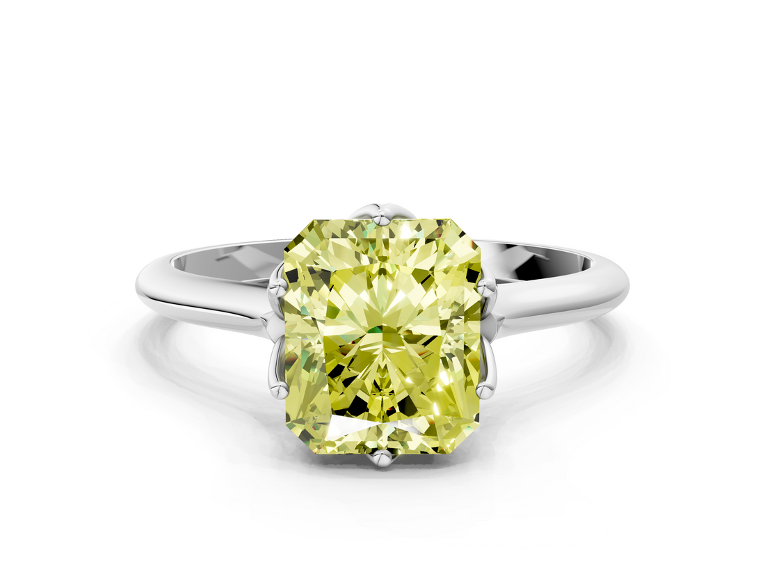 White gold Fancy Yellow Radiant  Solitaire Cathedral Diamond Ring with Six-Prong Setting_17