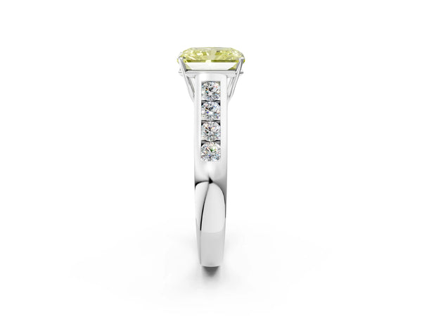 Platinum Fancy Yellow Radiant  Solitaire Channel-Set Diamond Engagement Ring with Four-Prong Setting