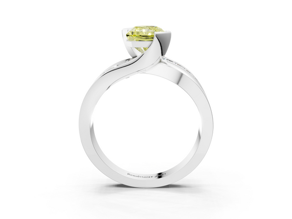 White gold Fancy Yellow Radiant  Solitaire Channel-Set Split Shank Ring with Tension Prong Setting