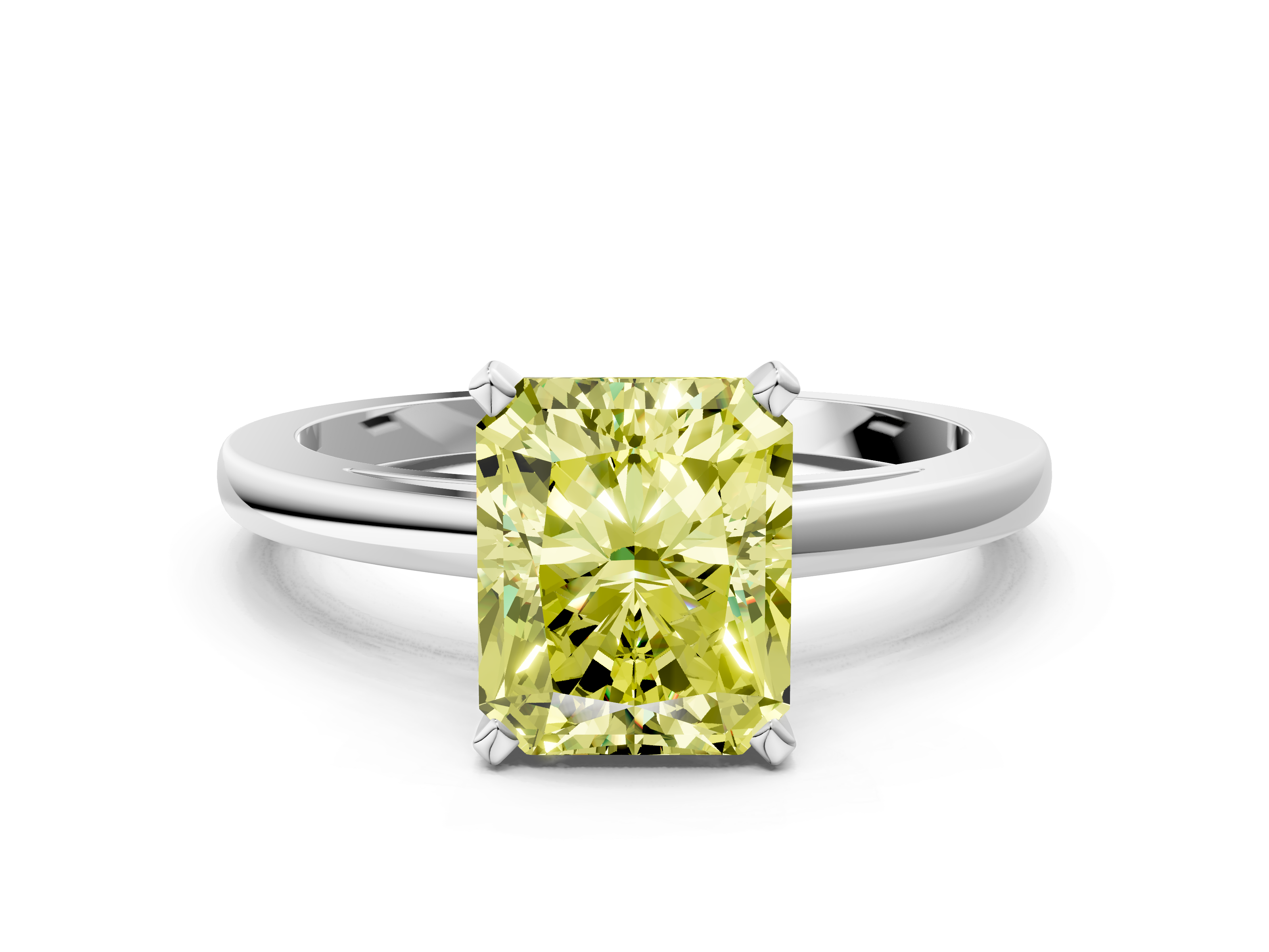 White gold Fancy Yellow Radiant  Solitaire Diamond Engagement Ring with Four-Prong Setting on a Classic Band_3
