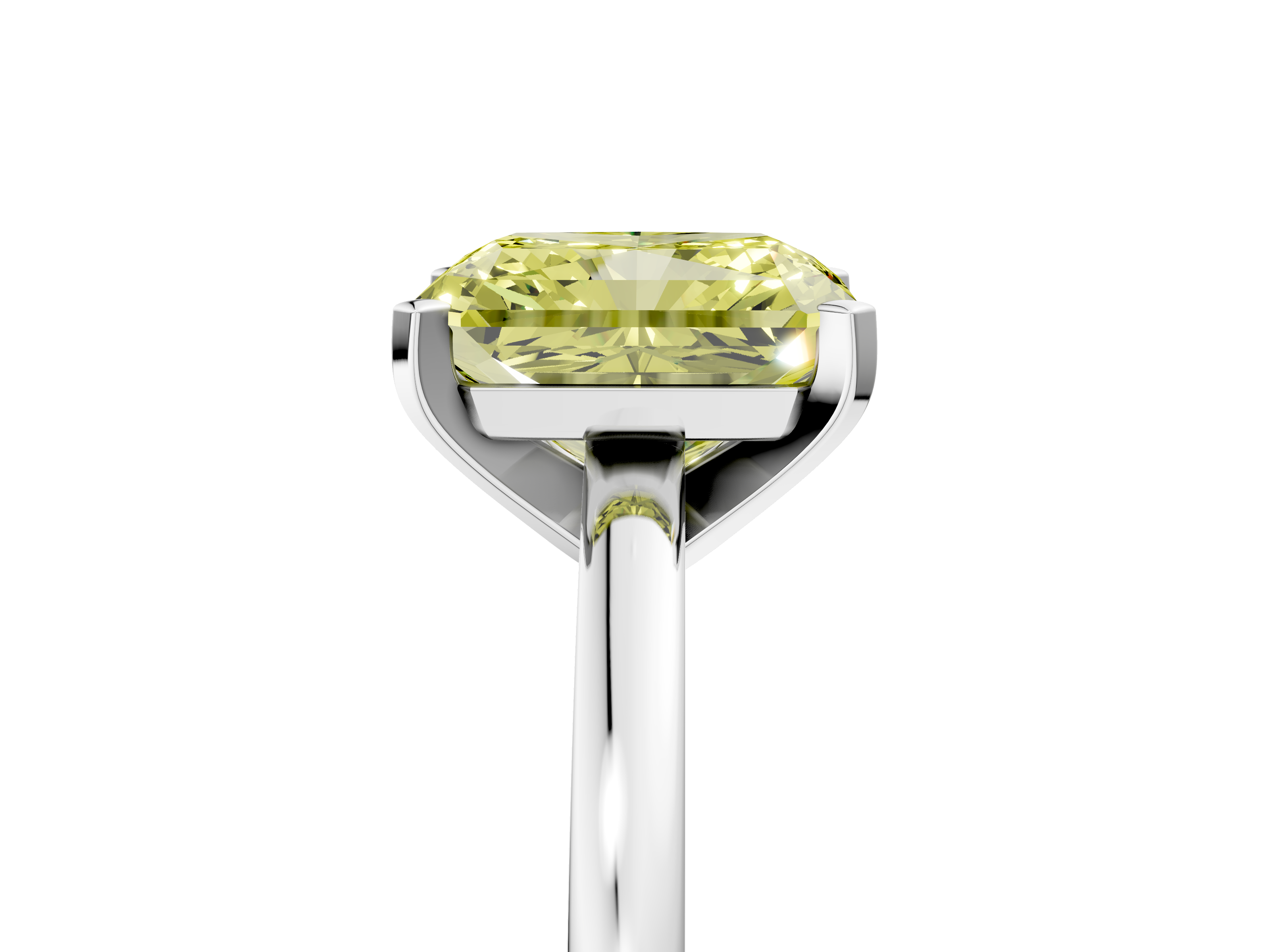 White gold Fancy Yellow Radiant  Solitaire Diamond Engagement Ring with Four-Prong Setting on a Classic Band_8