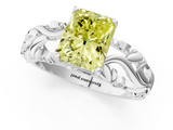 White gold Fancy Yellow Radiant  Solitaire Diamond Leaf Vine Band with Prong Setting_63