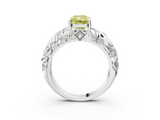 White gold Fancy Yellow Radiant  Solitaire Diamond Leaf Vine Band with Prong Setting_65