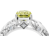 White gold Fancy Yellow Radiant  Solitaire Diamond Leaf Vine Band with Prong Setting_66