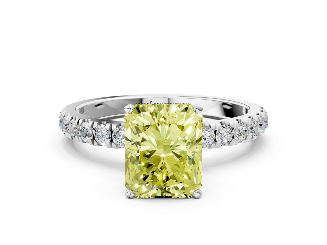 White gold Fancy Yellow Radiant  Solitaire Diamond Pavé Band with Four-Prong Setting_28