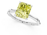 White gold Fancy Yellow Radiant  Solitaire Diamond Ring with Bamboo Band and Four-Prong Setting_24