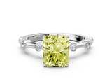 White gold Fancy Yellow Radiant  Solitaire Diamond Ring with Bezel Set Side Stones and Prong Setting_3