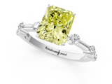 White gold Fancy Yellow Radiant  Solitaire Diamond Ring with Bezel Set Side Stones and Prong Setting_4