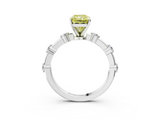 White gold Fancy Yellow Radiant  Solitaire Diamond Ring with Bezel Set Side Stones and Prong Setting_6