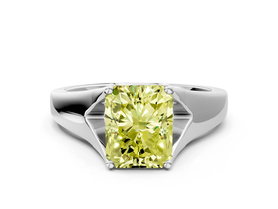 White gold Fancy Yellow Radiant  Solitaire Diamond Ring with Cathedral Band and Four-Prong Setting_66