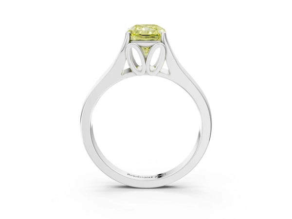 White gold Fancy Yellow Radiant  Solitaire Diamond Ring with Cathedral Band and Four-Prong Setting