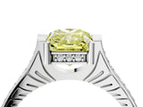 White gold Fancy Yellow Radiant  Solitaire Diamond Ring with Channel Set Band and Bezel Prong Setting_72