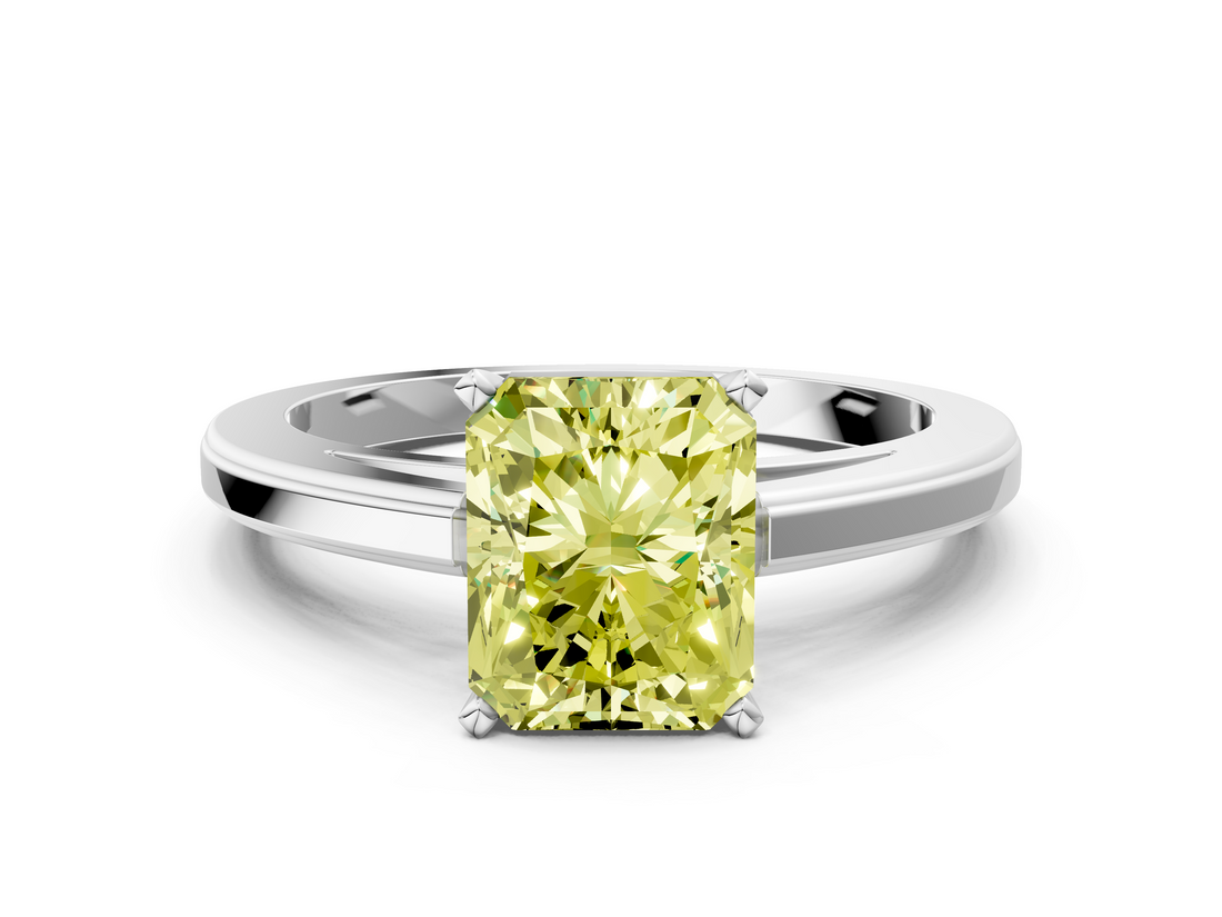 White gold Fancy Yellow Radiant  Solitaire Diamond Ring with Four-Prong Setting and Classic Band_3