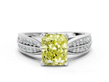 White gold Fancy Yellow Radiant  Solitaire Diamond Ring with Milgrain Pavé Band and Four-Prong Setting_20