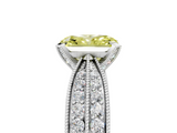 White gold Fancy Yellow Radiant  Solitaire Diamond Ring with Milgrain Pavé Band and Four-Prong Setting_25