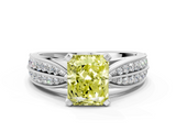 White gold Fancy Yellow Radiant  Solitaire Diamond Ring with Milgrain Pavé Band and Four-Prong Setting_28
