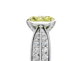 White gold Fancy Yellow Radiant  Solitaire Diamond Ring with Milgrain Pavé Band and Four-Prong Setting_33
