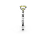 White gold Fancy Yellow Radiant  Solitaire Diamond Ring with Milgrain and Black Enamel X Pattern Band_196