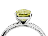 White gold Fancy Yellow Radiant  Solitaire Diamond Ring with Milgrain and Black Enamel X Pattern Band_198