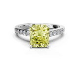 White gold Fancy Yellow Radiant  Solitaire Diamond Ring with Pavé Band and Four-Prong Setting_77