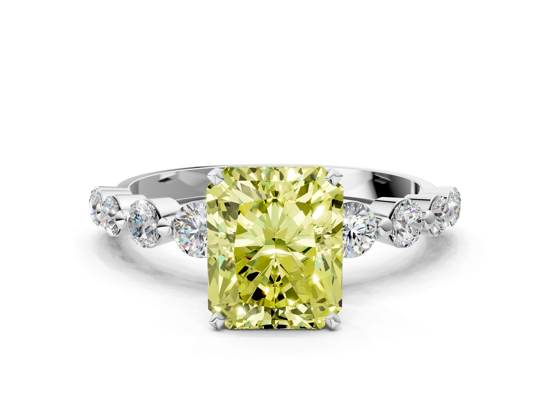 White gold Fancy Yellow Radiant  Solitaire Diamond Ring with Pave Band and Four-Prong Setting_200