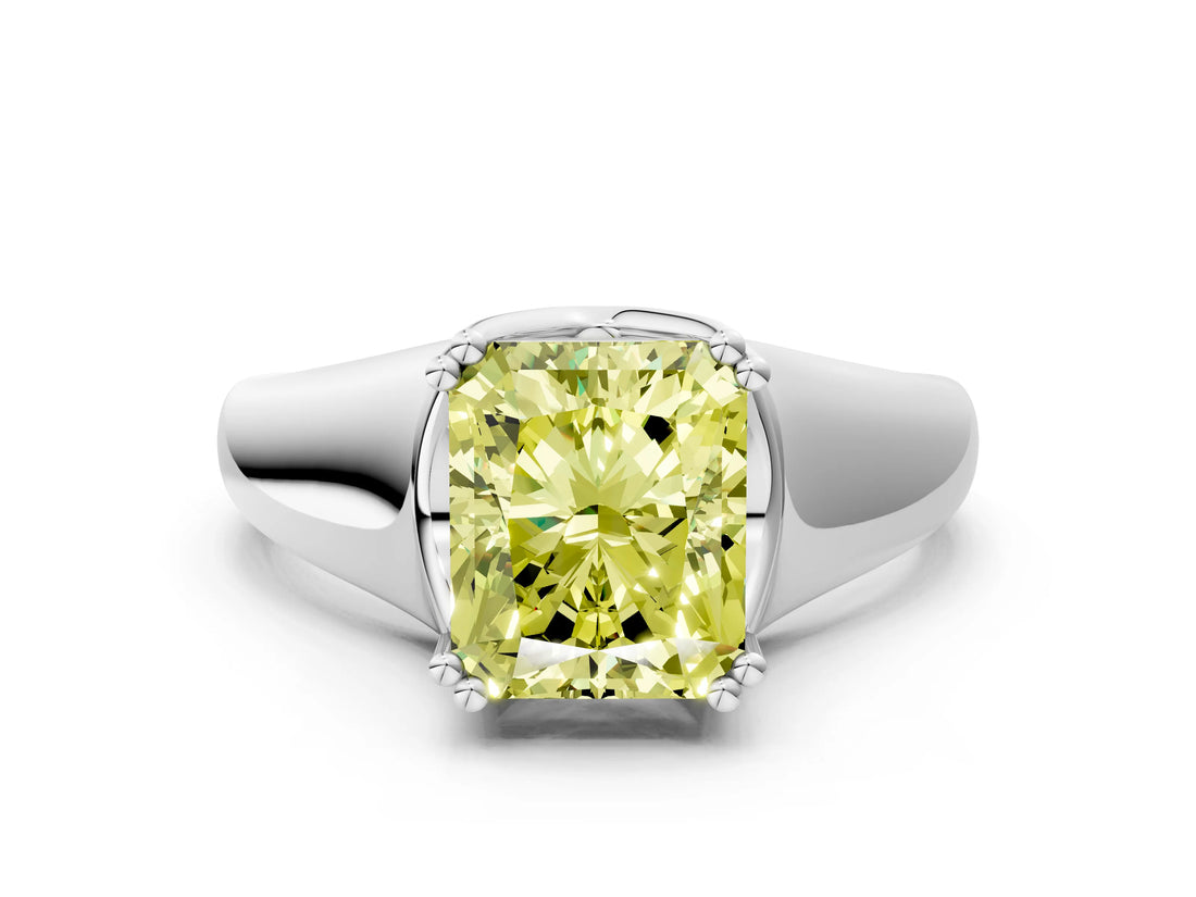 White gold Fancy Yellow Radiant  Solitaire Diamond Ring with Six-Prong Cathedral Setting_33