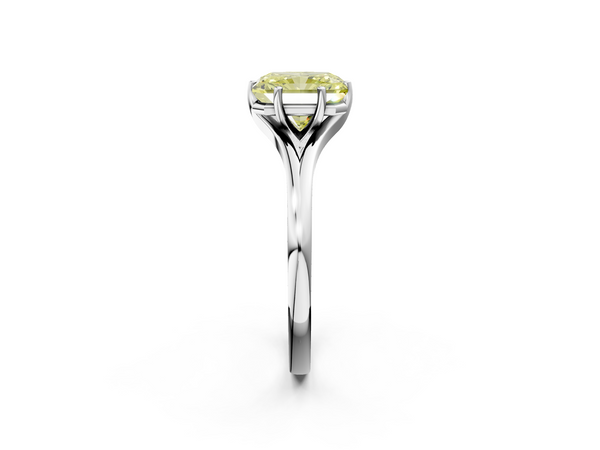 White gold Fancy Yellow Radiant  Solitaire Diamond Ring with Six-Prong Setting and Tapered Band