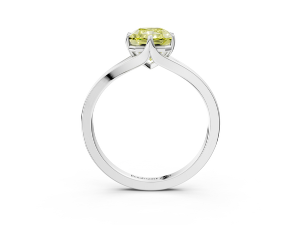 White gold Fancy Yellow Radiant  Solitaire Diamond Ring with Six-Prong Setting and Tapered Band