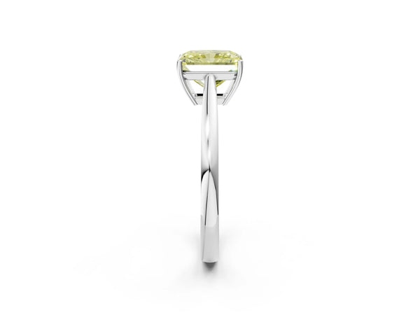 White gold Fancy Yellow Radiant  Solitaire Diamond Ring with Split Shank and Four-Prong Setting