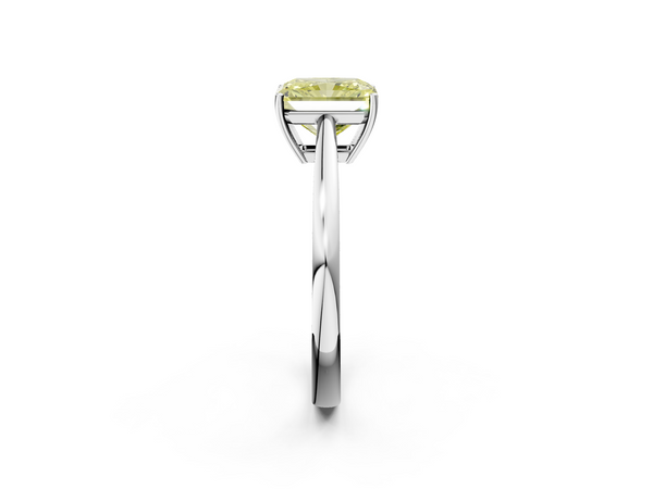 White gold Fancy Yellow Radiant  Solitaire Diamond Ring with Split Shank and Four-Prong Setting