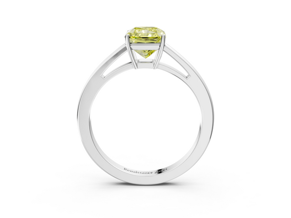White gold Fancy Yellow Radiant  Solitaire Diamond Ring with Split Shank and Four-Prong Setting