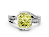 White gold Fancy Yellow Radiant  Solitaire Diamond Ring with Split Shank and Prong Setting_40