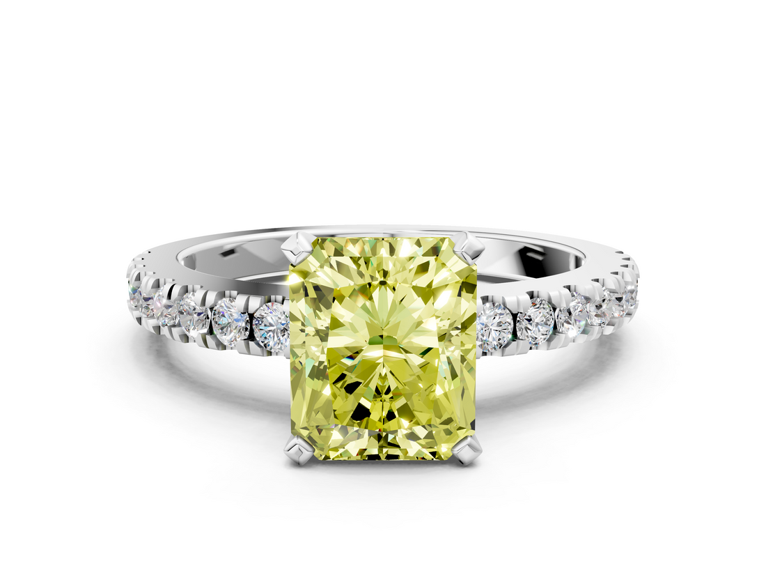 White gold Fancy Yellow Radiant  Solitaire Diamond with Pavé Band and Four-Prong Setting_56
