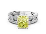 White gold Fancy Yellow Radiant  Solitaire Diamond with Pave and Channel Set Band_59