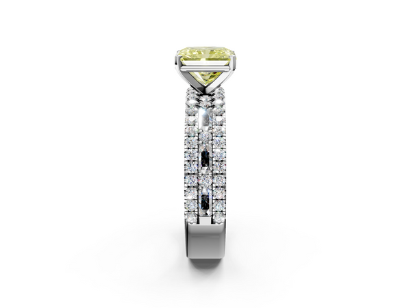 Platinum Radiant Cut Pave and Baguette Engagement Ring Setting for Fancy Yellow Center