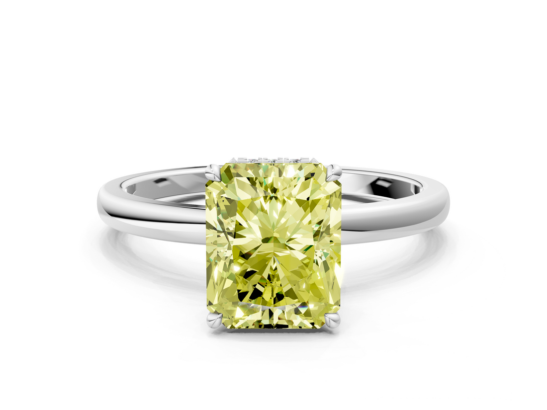 White gold Fancy Yellow Radiant  Solitaire Engagement Ring with Cathedral Band and Four-Prong Setting_21